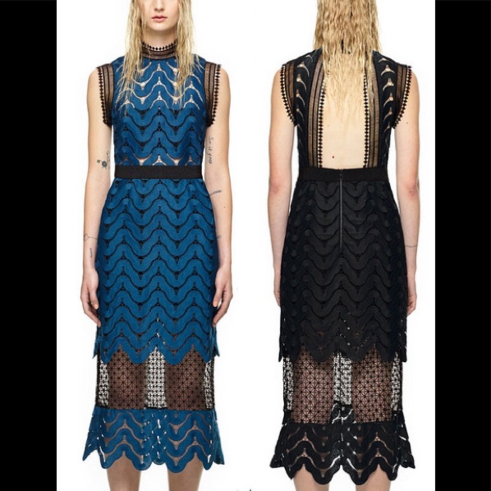 blue and black self portrait style dress